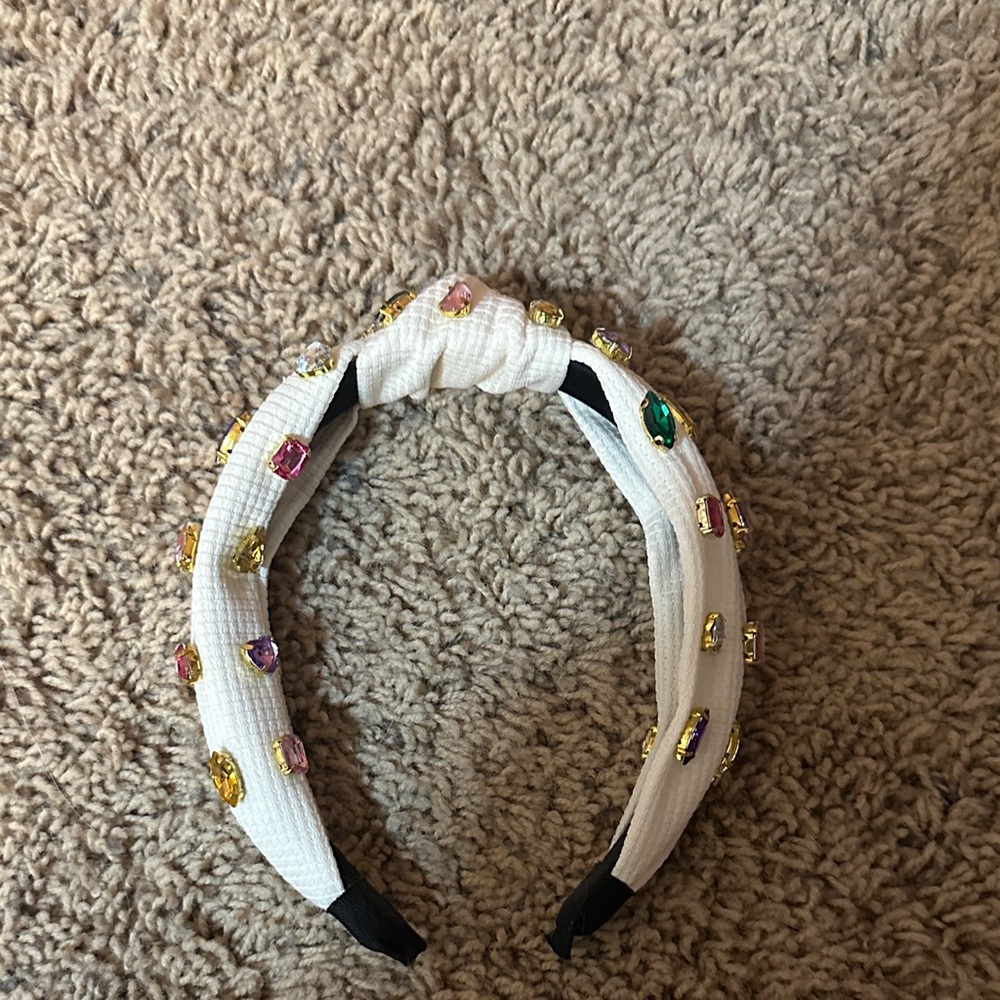 Embellished Knotted Cream Headband with Multicolor Gem Accents - Picture 7 of 7